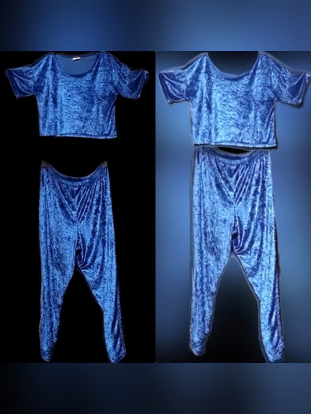 Vtg 90s Secret Treasures  blue sateen crop top High Waist Pant loungewear set L - Picture 15 of 17